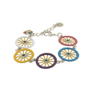 Metal bracelet with Sicilian cart wheels embellished with colored enamels