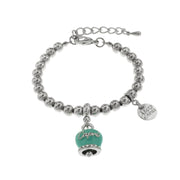 Metal bracelet with marine green hanging bell with Capri writing