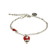 Metal bracelet with heart and red lucky bell