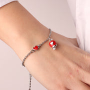 Bracciale in Metallo con cuore e campanella portafortuna rossa