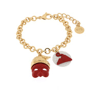 Metal bracelet with Pulcinella and Vesuvius-shaped pendant