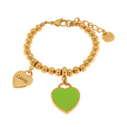 Metal bracelet with heart pendant in green enamel and written Capri