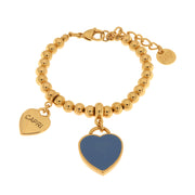 Metal bracelet with pendant heart in blue enamel and written Capri