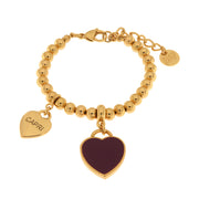 Bracciale in Metallo con cuore pendente in smalto viola e scritta Capri