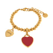 Metal bracelet with pendant heart in red enamel and written Capri