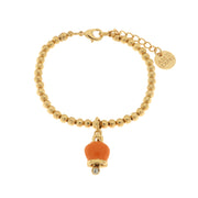 Metal bracelet with pendant bell in orange enamel