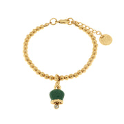 Metal bracelet with lucky bell embellished with green enamel