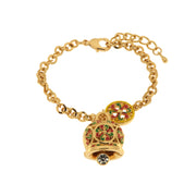 Metal bracelet with lucky bell embellished with colored majolica