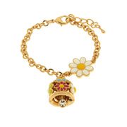 Metal bracelet with lucky bell embellished with colored daisies