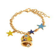 Metal bracelet with lucky bell embellished with colored stars