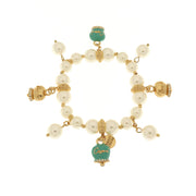 Metal bracelet Metal bracelet with pearls and green enamel lucky bells with Capri writing