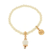 Metal bracelet Metal bracelet with pearls and lucky bell in white enamel