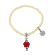 Metal bracelet Metal bracelet with pearls and lucky bell in red enamel