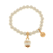 Metal bracelet Metal bracelet with pearls and lucky bell in white enamel with Capri writing