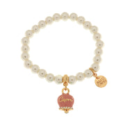 Metal bracelet Metal bracelet with pearls and pink enamel lucky bell with Capri writing