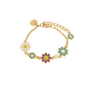 Metal bracelet with colored daisies