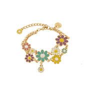 Metal bracelet with double colored daisies