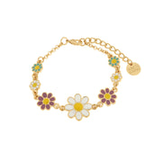 Metal bracelet with colored daisies