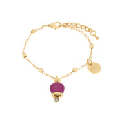 Metal bracelet with pendant lucky bell, embellished with enamel and light point