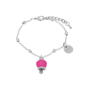 Metal bracelet with pendant lucky bell, embellished with enamel and light point