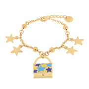 Metal bracelet with handbag embellished with blue stars