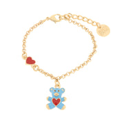 Bracciale in Metallo con orsetto azzurro e cuore rosso