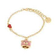 Bracciale in Metallo con campanella a forma di orso rosa e cuore rosso