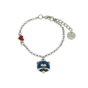 Bracciale in Metallo con campanella a forma di orso blu e cuore rosso