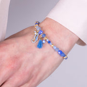 Bracciale in Metallo con sfere blu cobalto e ciondolo cavalluccio marino