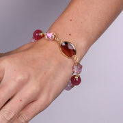 Bracciale in Metallo con cristallo rosa e perle