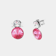 Orecchini in Argento 925  doppio punto luce pendente con cristalli rosa