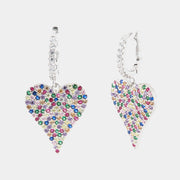 Orecchini in Argento 925  cerchio con zirconi bianchi e cuore multicolor pendente