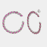 Orecchini in Argento 925 a cerchio con zirconi fucsia