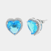 Orecchini in Argento 925 a lobo con cuore azzurro