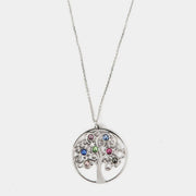 Collana in Argento 925 con grande albero della vita pendente con cristalli multicolore