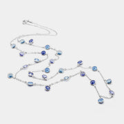 Collana in Argento 925 catena lunga con punti luce sparsi, di cristalli sulle tonalità del blu