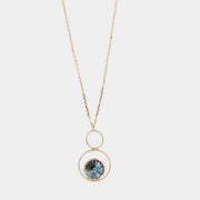 Collana in Argento 925 con punto luce pendente e grande cristallo centrale blu denim