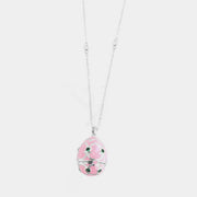 Collana in Argento 925 con uovo smaltato apribile impreziosito da smalto rosa e rirconi smeraldo