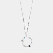 Collana in Argento 925 con pendente a giro alternato di stelle e cristalli multicolore.