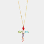 Collana in Argento 925 croce impreziosita da cristalli multicolore e punto luce di cristallo bianco centrale