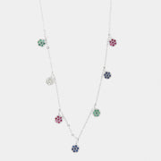 Collana in Argento 925 giro di fiori con petali di zirconi multicolor