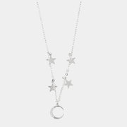 Collana in Argento 925 con mezza luna adornata di zirconi bianchi e stelline lisce pendenti ai lati