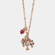 Collana in Argento 925 con albero della vita e dettaglio a cuore in zirconi multicolor