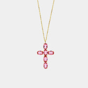 Collana in Argento 925 a forma di croce con cristalli rosa