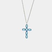 Collana in Argento 925 a forma di croce con cristalli azzurri