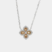 Collana in Argento 925  con fiore champagne placcato rodio