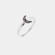 Anello in Argento 925 a forma di mezza luna impreziosita da zirconi multicolor su base brunita