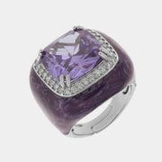 Anello in Argento 925 smaltato color viola impreziosito da zircone lilla centrale e zirconi bianchi