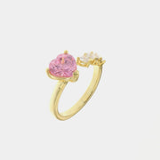 Anello in Argento 925  con cuori in zircone rosa e bianchi