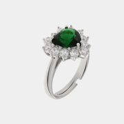 Anello in Argento 925 solitario con cuore in zirconi verde smeraldo e bianchi